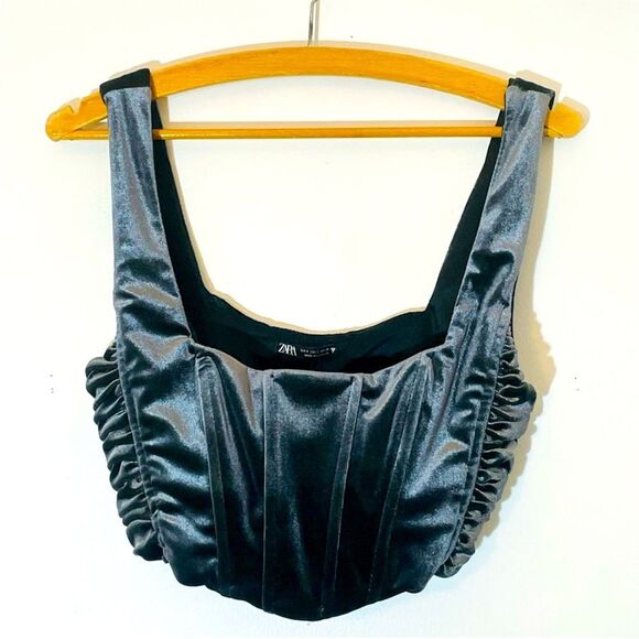 Zara Gray Velvet Boned Bustier Corset Style Crop Top Size Small NWT - Picture 1 of 9